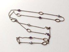 Silver Tone Amethyst And White Quartz Bezel Set Necklace Boho Layering 