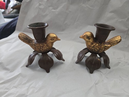 Pair cast iron candlesticks - cast,