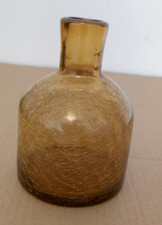 Early Vintage Amber Crackle Glass Bottle / Vase Good Condition 5 1/2 Inches Tall