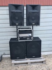 DJ Or Band PA System with Power Amps Speakers Bass Bins Flight Case Cables.