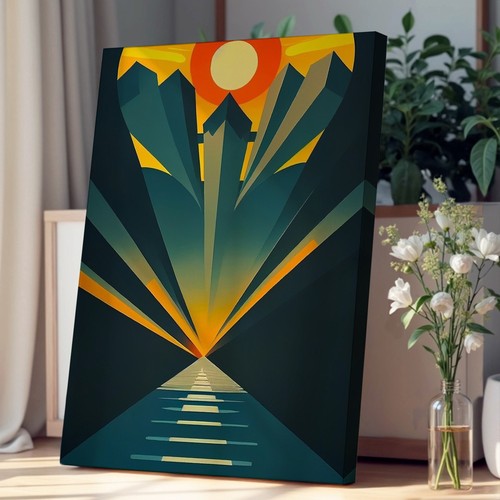 Art deco sunset canvas - sunset, wall