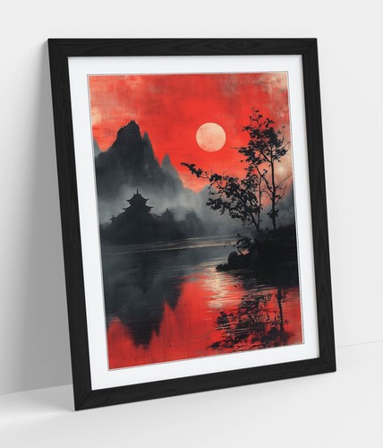 Chinese red landscape - lake, and