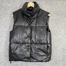 Zara Jacket Womens XS Black Gilet Bodywarmer Faux Leather Sleeveless