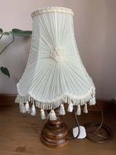 Vintage Wooden Table Lamp Solid Turned Wood & Vintage Ruched Silk Lampshade