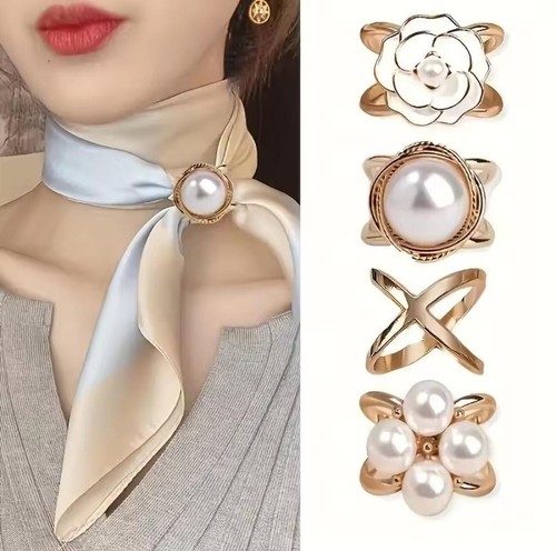 4pcs faux pearl scarf - pearl,