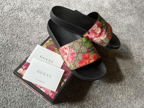 Gucci bloom floral slides - gucci,