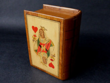 Italian Olive Wood Double  Playing Card Box -Marquetry & Painted Decoration
