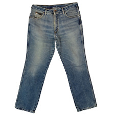 Wrangler Blue Denim Distressed Straight Leg Jeans Men's Measures Size W34 L30