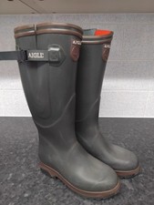 Aigle Parcours 2 ISO Wellington Boots UK 4 EU 37 Bronze Green Wellies Neoprene