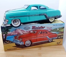 Minster Deluxe Tin Plate Car Turquoise Original Box A-34951/81 Amar Friction Toy
