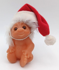 Vintage Troll Toy DAM 1985 White Hair 3.5” Baby With a Christmas Hat