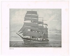 Four Masted Iron Ship Under Sail Antique Picture Print 1906 TKE#50