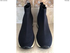 Dune Navy Blue Slip On Wedge Trainers with Leather Trim - Size 3