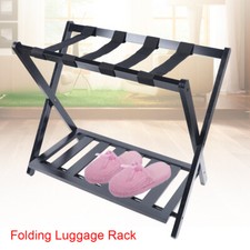 Foldable Luggage Rack With Shelf Travel Suitcase Save Shoe Storage Bamboo Stand