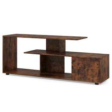 Home Entertainment Center TV Stand w/ Storage Shelves & Cabinet-Brown