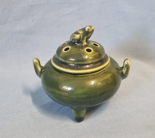 Japanese green ceramic frog - ceramic,