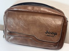 Jeep Buluo Brown Leather Retro Purse Manbag Washbag Preloved