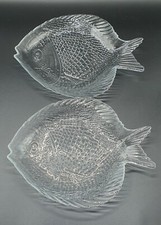 NEW - 6 x Glass Fish Shaped Serving Side Plates Platter 20cm x 16cm