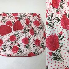 Vintage Apron 1950s Bow Shaped Pocket Floral Pink Polka Dot Cotton Mint