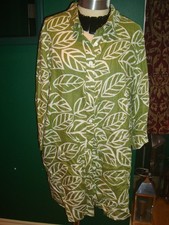 ANN HARVEY GREEN MIX LEAVES LAGENLOOK/ CASUAL/TUNIC  STYLE LINEN TOP -SIZE UK 18