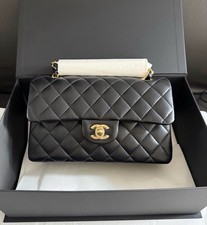 Chanel Small Classic Flap Black Lambskin Gold Hardware 2yr Box & Dust Bag