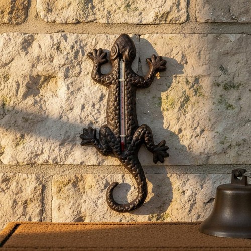 Cast iron gecko thermometer - cast,