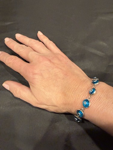 Silver blue evil eye - silver, link