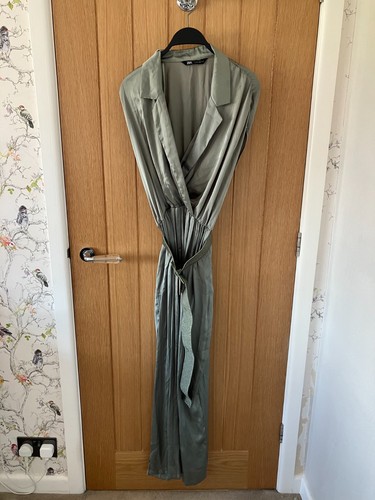 Bnwt zara green satin belted - satin,