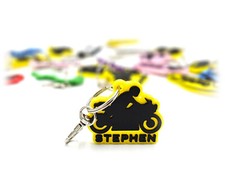Motorbike Keyring Biker Rider Gift, Loads Of Colours And Two Styles Personalised