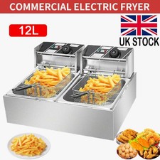 Dual Tank 12L Commercial Electric Deep Fryer Fat Chip Twin Stainless Steel 2500W