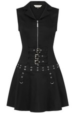 Banned Astrid Dress Black Gothic Mini Dress with Buckles and Zip Front Detail
