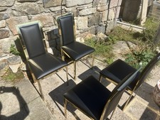 1982 4 Vintage Brass & Leather Upholstered Dining Chairs Made In Ldn Kings Road
