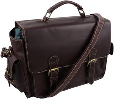 PrimeHide Leather Satchel Camera Flap Over Bag Hunter Brown Oiled Ladies Mens