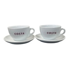 Costa Coffee Cups With Coffee Bean Saucers X2