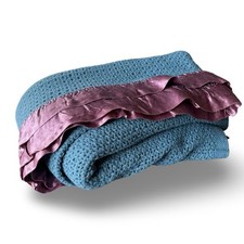 Huge Vintage Blue/Purple Celairic Pure New Wool Warm Cellular Blanket Bedspread