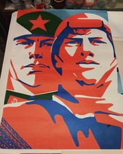 Steelworker and Soldier. Soviet poster. 90x65 cm - LARGE size. Very beautiful,