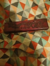 Chinese Red Wooden Chopsticks x 8 Pairs in a Dragon Carved Presentation Case