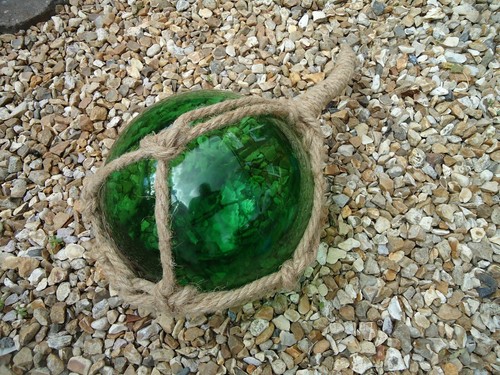Large green glass fishing boat - large,
