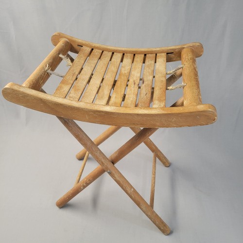 Vintage old wooden slat stool - vintage,