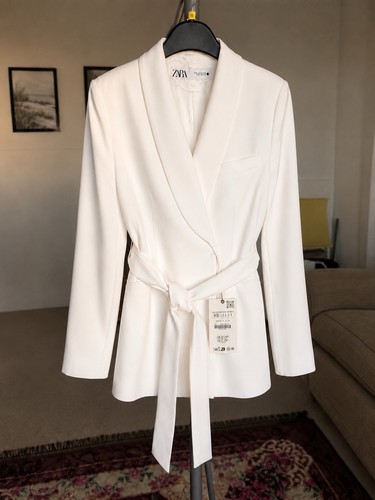 Zara white belted blazer - white,