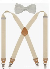 Suspender，BOW TIE SET Tuxedo Wedding Suit Wide X-Back with 4 Metal Gripper Clas