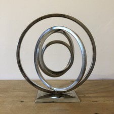 Abstract Atomic Spiral Rings Chrome Metal Sculpture