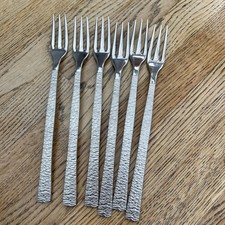 Vintage Viners Studio Cutlery Set 1960s S/Steel Bark - 6 x 4 prong dessert forks