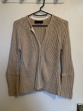 Karen Millen Ladies Cotton Long Sleeve Tan Cardigan, Size Small