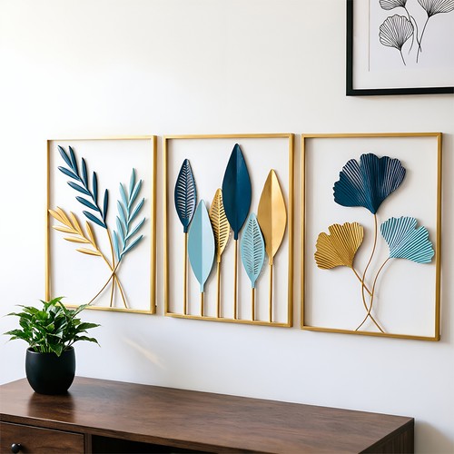 Metal leaf wall art - leaf, 3pcs