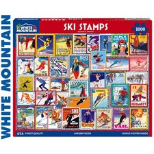 SKI STAMPS 1000 pc super deluxe Jigsaw Puzzle WHITE MOUNTAIN 1915pz