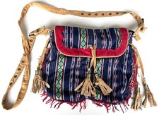 Vintage River Island Boho Aztec Tapestry Tassel Hand Bag Zip Pocket Fringe Med