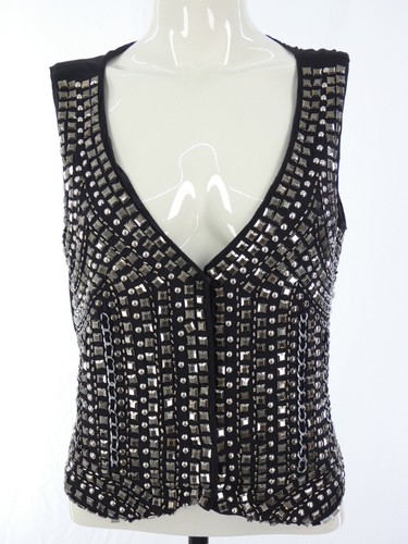 Beaded studded waistcoat black - waistcoat,