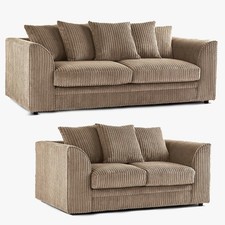 Soft Jumbo Cord Sofa Suite 3 2 Sofa Set Seater Couch Grey Footstool swivel chair