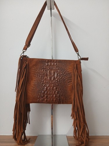 Stunning brown leather fringed - brown,